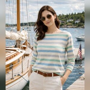 L.l Bean Womens M Boat Neck Striped Coastal Grandma Beach Vacation Maine Flaw